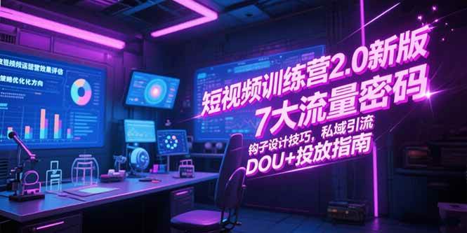 （15255期）短视频训练营2.0新版，7大流量密码/钩子设计技巧/私域引流/DOU+投放指南-凌秋网创