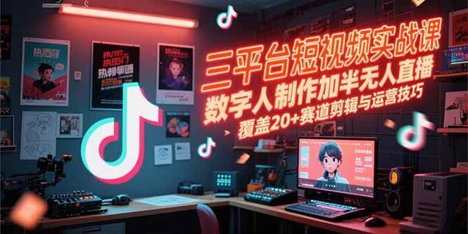 （15265期）三平台短视频实战课，数字人制作加半无人直播，覆盖20+赛道剪辑与运营技巧-凌秋网创