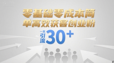 零基础零成本简单高效获客创业粉，一天引流30+-凌秋网创