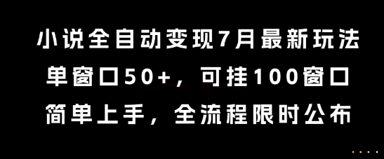 小说全自动变现7月玩法，单窗口50+，可挂100窗口，简单上手，全流程限时公布【揭秘】-凌秋网创