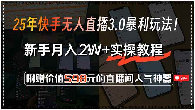 （15335期）25年快手无人直播3.0暴利玩法！，新手月入2W+实操教程，附赠价值598元…-凌秋网创