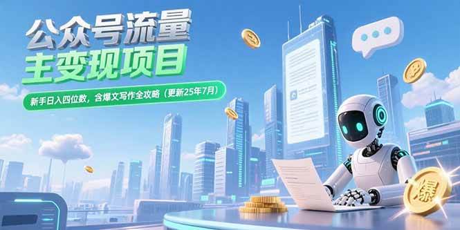 （15340期）公众号流量主变现项目，新手日入四位数，含爆文写作全攻略(更新25年7月)-凌秋网创