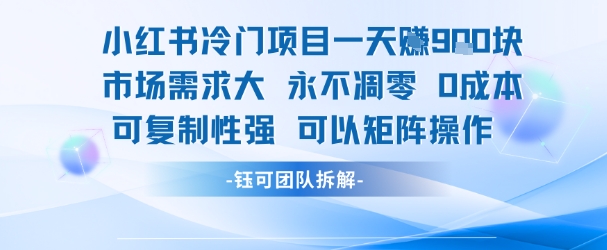 小红书冷门项目一天收益9张，市场需求大，0成本，可复制性强可以矩阵操作-凌秋网创