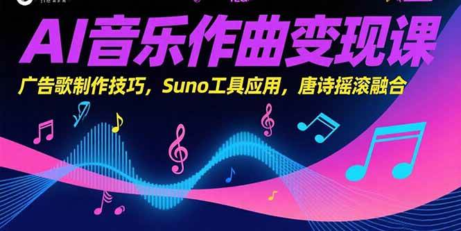 （15370期）AI音乐作曲变现课，广告歌制作技巧，Suno工具应用，唐诗摇滚融合-凌秋网创