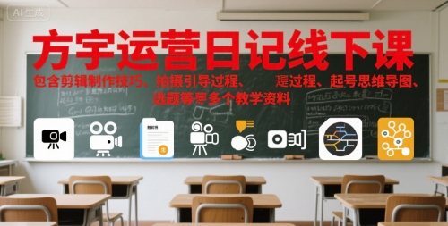 方宇运营日记线下课，包含剪辑制作技巧、拍摄引导过程、起号思维导图、选题等多个教学资料-凌秋网创