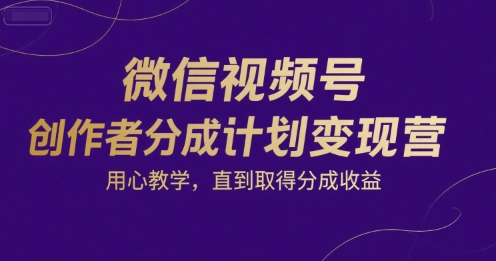 微信视频号创作者分成计划变现营，用心教学，直到取得分成收益-凌秋网创