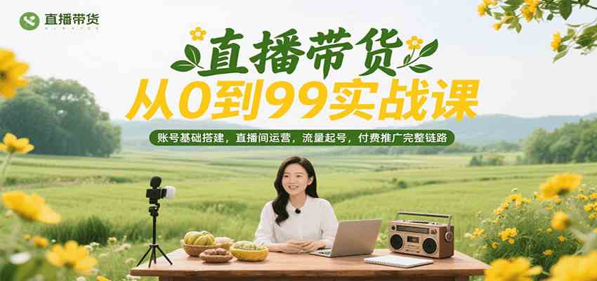 直播带货从0到99实战课，账号基础搭建，直播间运营，流量起号，付费推广完整链路-凌秋网创