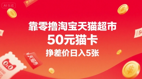 靠零撸淘宝天猫超市50元猫卡，挣差价日入5张-凌秋网创