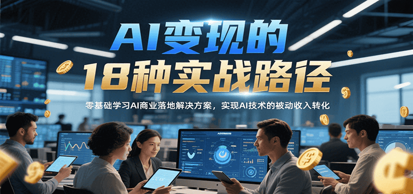 AI变现的18种实战路径，零基础学习AI商业落地解决方案，实现AI技术的被动收入转化-凌秋网创