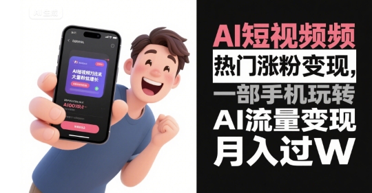 AI短视频热门涨粉变现，一部手机玩转AI流量变现，月入过W-凌秋网创