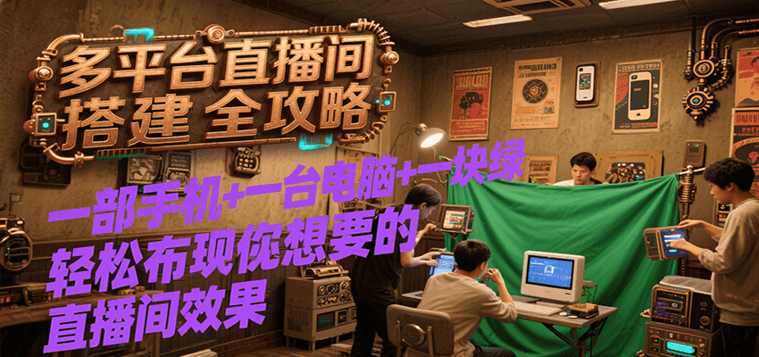 多平台直播间搭建全攻略，一部手机+一台电脑+一块绿布轻松实现你想要的直播间效果-凌秋网创