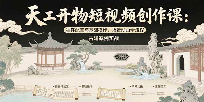 （15418期）天工开物短视频创作课：插件配置与基础操作，场景动画全流程 古建案例实战-凌秋网创