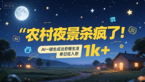 农村夜景杀疯了！AI一键生成治愈系慢生活，单日狂入1k+-凌秋网创