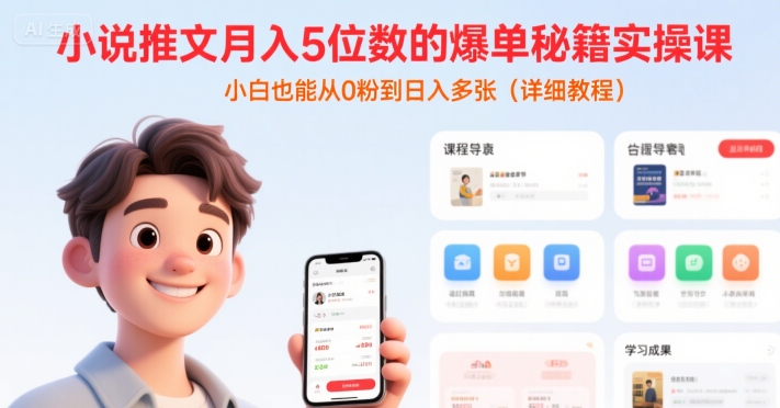 小说推文月入5位数的爆单秘籍实操课，，小白也能从0粉到日入多张(详细教程)-凌秋网创