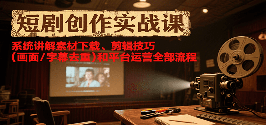 短剧创作实战课，系统讲解素材下载、剪辑技巧（画面/字幕去重）和平台运营全部流程-凌秋网创