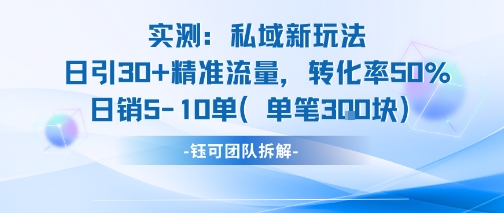 实测私域新玩法日引30加精准流量转化率50%日销5-10单每笔3张-凌秋网创