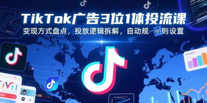 （15460期）TikTok广告3位1体投流课，变现方式盘点，投放逻辑拆解，自动规则设置-凌秋网创
