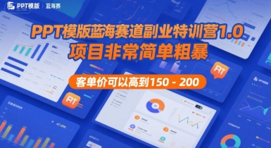 PPT模版蓝海赛道副业特训营1.0，项目非常简单粗暴，客单价可以高到150-200-凌秋网创