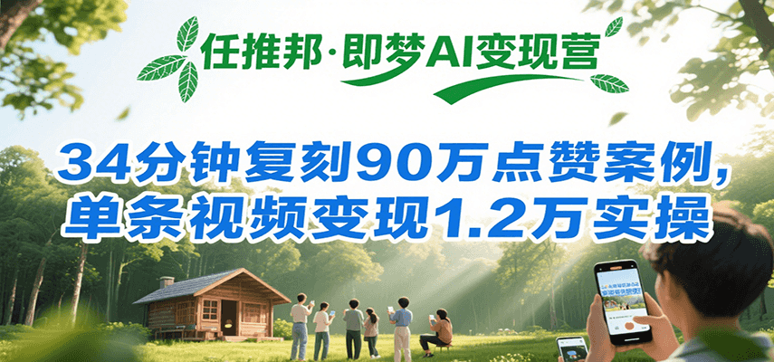任推邦·即梦AI变现营，34分钟复刻90万点赞案例，单条视频变现1.2万实操-凌秋网创
