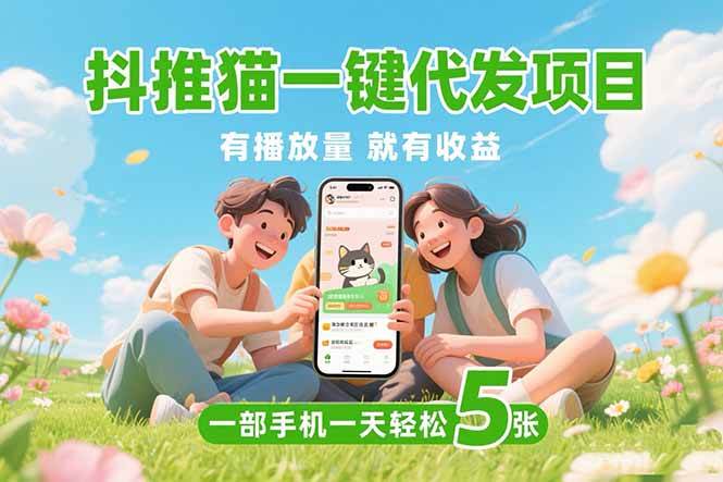 （15476期）抖推猫一键代发项目，0粉丝 不用实名 有播放量就有收益，一部手机一天五张-凌秋网创