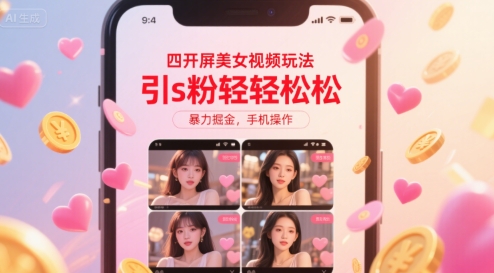 四开屏美女视频玩法，引s粉轻轻松松，暴力掘金，手机操作【揭秘】-凌秋网创