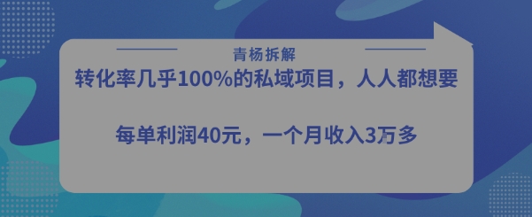 转化率最高的私域项目，每单利润40-50米，月入过1w-凌秋网创