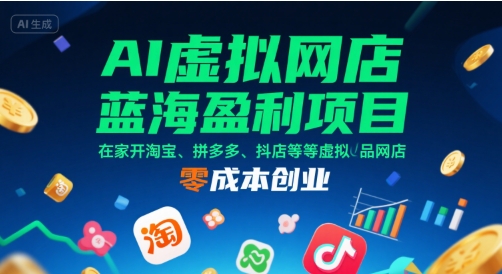 AI虚拟网店蓝海盈利项目，在家开淘宝、拼多多、抖店等虚拟品网店，零成本创业-凌秋网创
