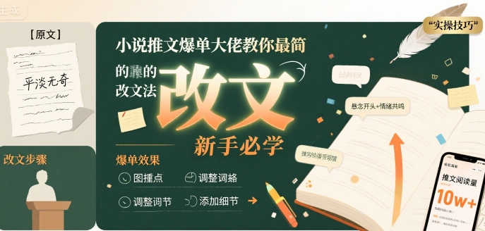 小说推文爆单大佬教你最简单的改文方法实操课，新手必学-凌秋网创