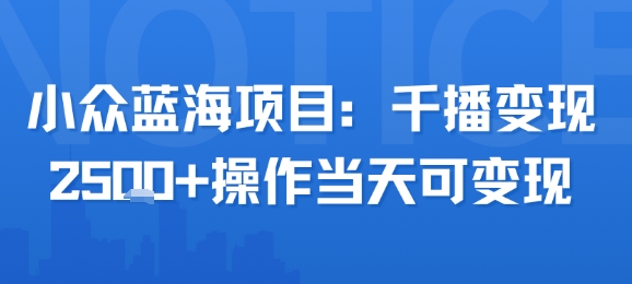 小众蓝海项目，千播变现2.5k+操作当天可变现-凌秋网创