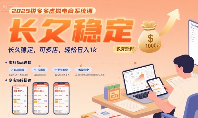 2025拼多多虚拟电商系统课，长久稳定，可多店，轻松日入1k-凌秋网创