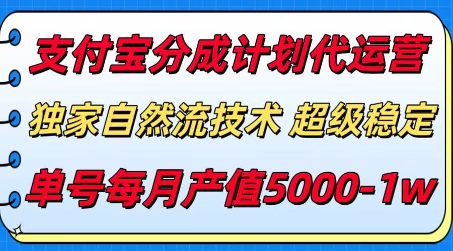 支付宝分成计划代运营，独家自然流技术，收益稳定，单号月产5000＋-凌秋网创