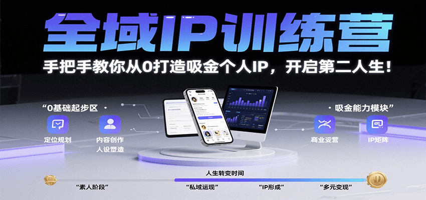 全域IP训练营，手把手教你从0打造吸金个人IP，开启第二人生！-凌秋网创