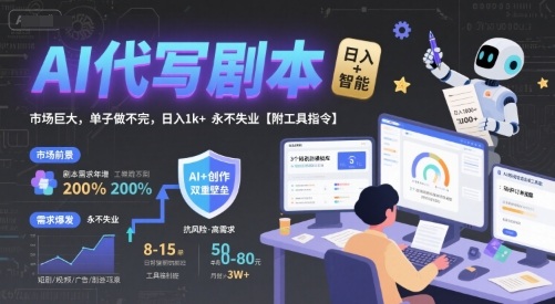 AI代写剧本，市场巨大，单子做不完，日入1k+ 永不失业【附工具指令】-凌秋网创
