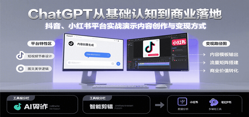 ChatGPT从基础认知到商业落地，实战演示抖音、小红书等平台的内容创作与变现-凌秋网创