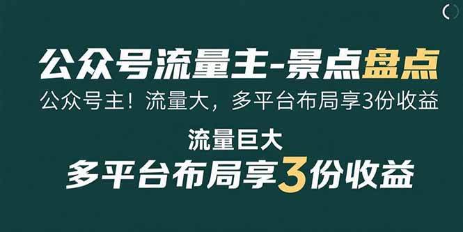 （15553期）公众号流量主-景点盘点 流量巨大 多平台布局享3份收益-凌秋网创