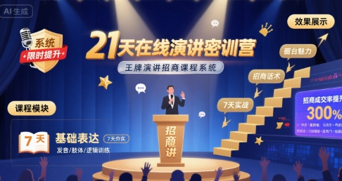 21天在线演讲密训营，王牌演讲招商课程系统-凌秋网创