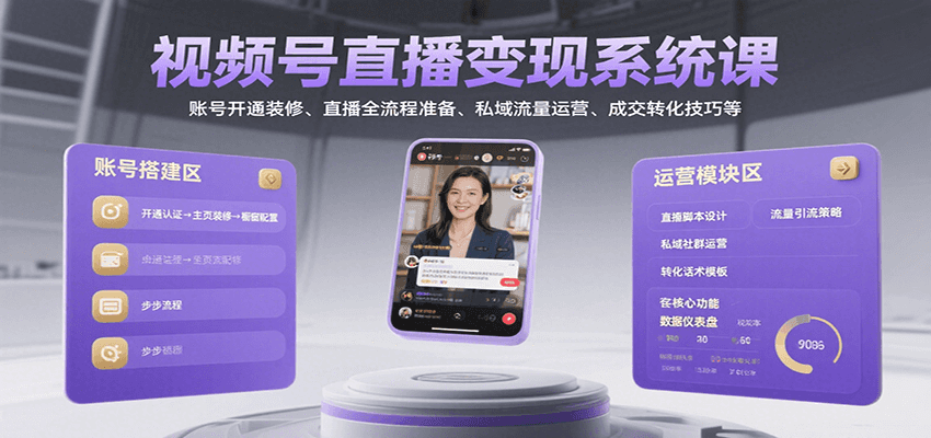 视频号直播变现系统课，账号开通装修、直播全流程准备、私域流量运营、成交转化技巧等-凌秋网创