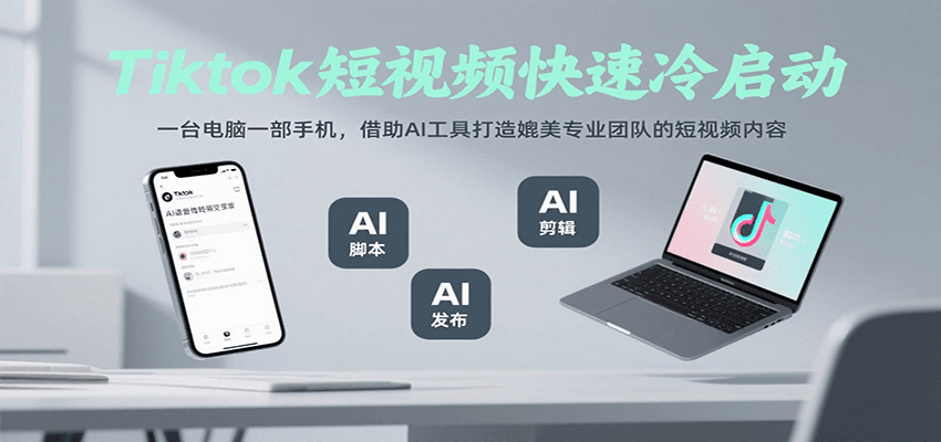 Tiktok短视频快速冷启动，一台电脑一部手机，借助AI工具打造媲美专业团队的短视频内容-凌秋网创
