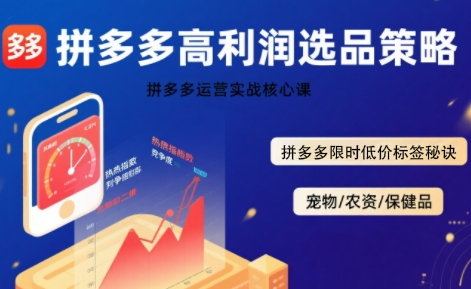 拼多多选品暴利技术实战课，拼多多高利润选品策略，拼多多限时低价标签秘诀-凌秋网创