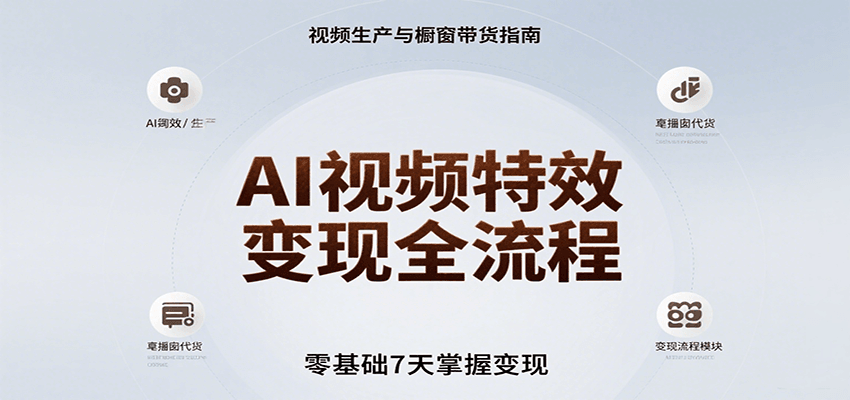 AI视频特效变现全流程，零基础7天掌握视频生产到橱窗带货变现-凌秋网创
