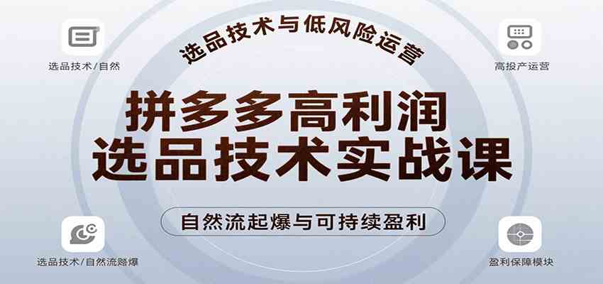 拼多多高利润选品技术实战课，手把手教学自然流高投产起爆，实现低风险可持续盈利-凌秋网创