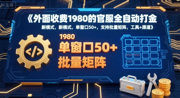 外面收费1980的官服全自动打金，新模式，单窗口50+，支持批量矩阵，工具+渠道【揭秘】-凌秋网创