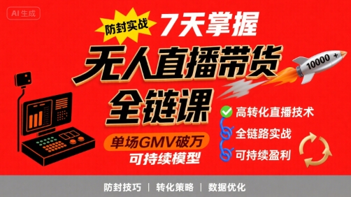 无人直播带货全链防封实战课，7天掌握高转化直播技术，实现单场GMV破万可持续模型-凌秋网创