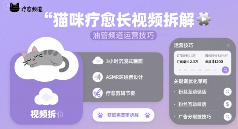 猫咪疗愈长视频拆解 &油管频道运营技巧-凌秋网创