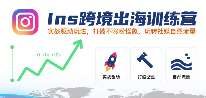 Ins跨境出海训练营，实战驱动玩法，打破不涨粉怪象，玩转社媒自然流量-凌秋网创