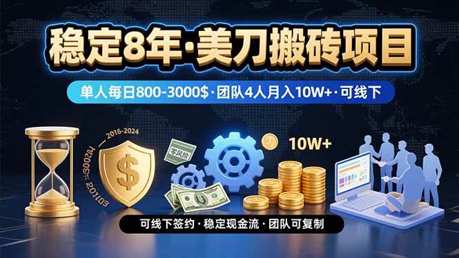 （15632期）稳定8年的美刀搬砖项目，单人每日收益800—3000.团队4人月入10W+.可线下-凌秋网创
