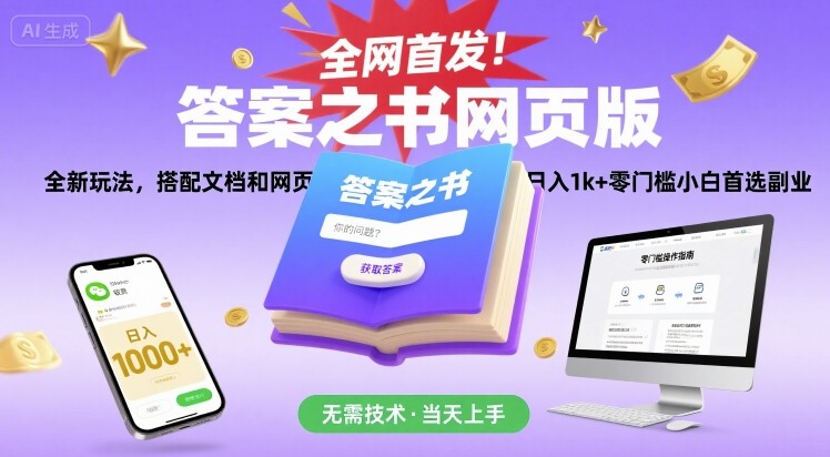 全网首发！答案之书网页版，全新玩法，搭配文档和网页，日入1k+零门槛小白首选副业【揭秘】-凌秋网创