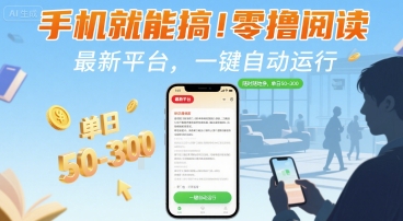 手机就能搞！零撸阅读挂G，最新平台，一键自动运行，随时随地挣，单日50-3张+【揭秘】-凌秋网创
