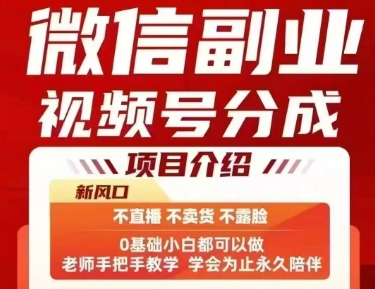 微信副业视频号分成，不直播 不卖货 不露脸，三五分钟即可完成一条作，每日收益几十、几张不等-凌秋网创